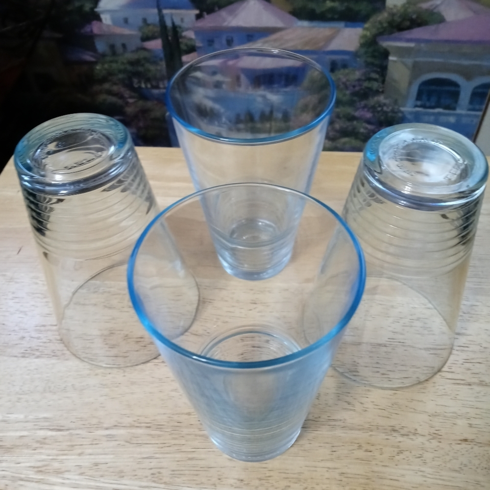 IKEA LIGHT BLUE 3 DRINKING GLASSπ·SIZE 5.75"Γ3.75",MADE IN BULGARIA. π - Picture 3 of 7